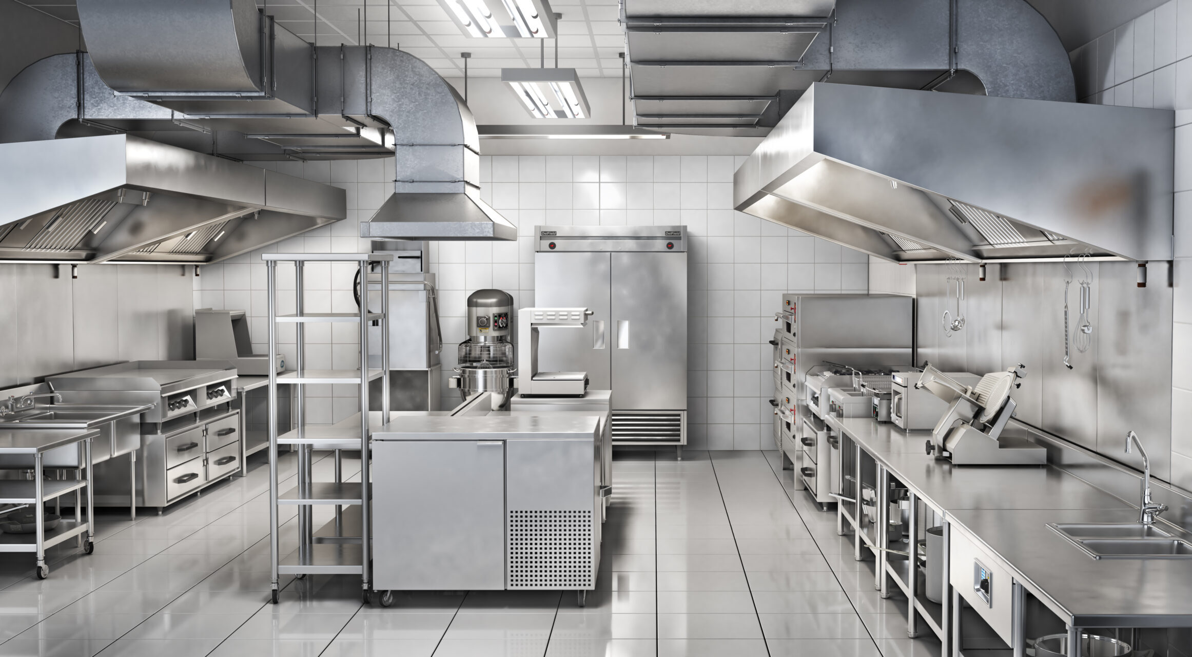 Industrial kitchen. Restaurant kitchen. 3d illustration